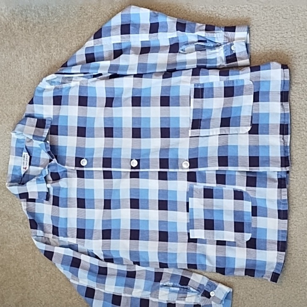 Vintage 1950s Club Lounge By Weldon Blue Plaid PJ Lounge Shirt Top Size Large